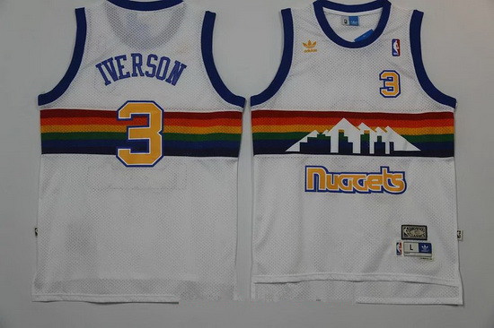 Denver Nuggets #3 Allen Iverson White Rainbow Hardwood Classics Soul Swingman Throwback Jersey - Zenithce
