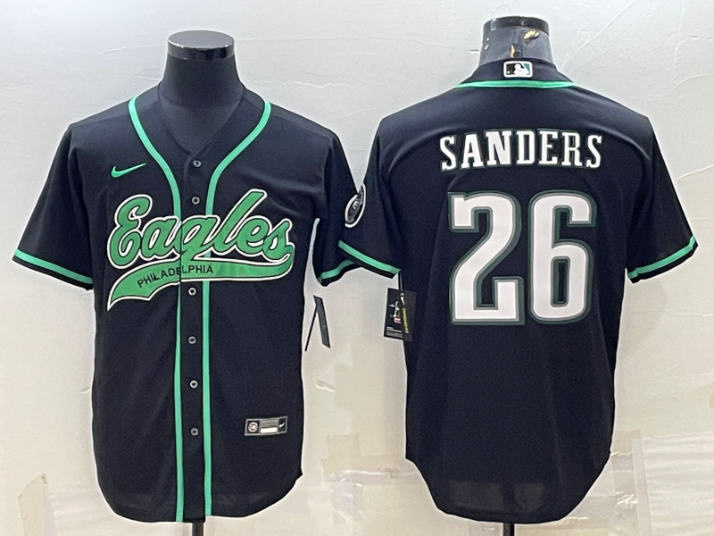 Philadelphia Eagles #26 Miles Sanders Black With Patch Cool Base Stitched Baseball Jersey - Zenithce