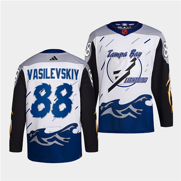 Tampa Bay Lightning #88 Andrei Vasilevskiy White 2022 Reverse Retro Stitched Jersey - Zenithce