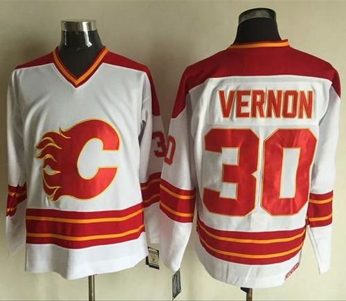 Flames #30 Mike Vernon White CCM Throwback Stitched Jersey - Zenithce