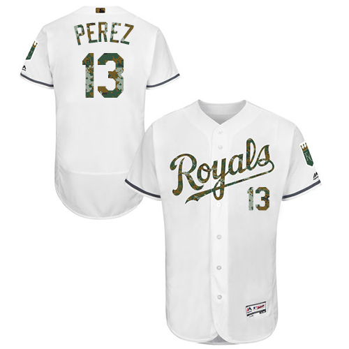 Royals #13 Salvador Perez White Flexbase Authentic Collection 2016 Memorial Day Stitched Jersey - Zenithce