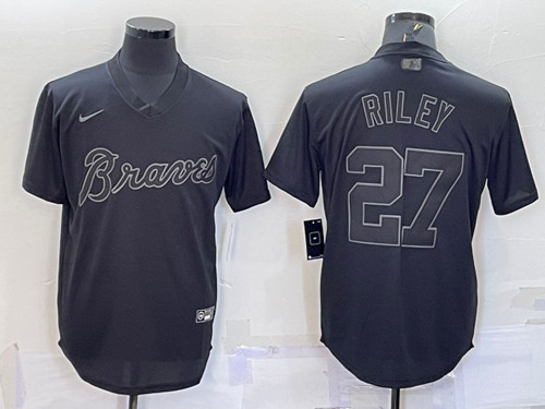 Atlanta Braves #27 Austin Riley Black Pitch Black Fashion Replica Stitched Jersey - Zenithce