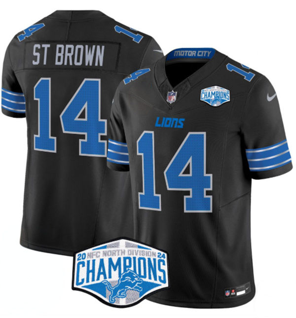 Detroit Lions #14 Amon-Ra St. Brown Black 2024 NFC North Champions F.U.S.E. Vapor Limited Stitched Jersey - Zenithce
