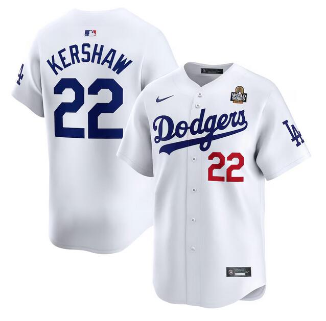 Los Angeles Dodgers #22 Clayton Kershaw White 2024 World Series Home Limited Stitched Jersey - Zenithce