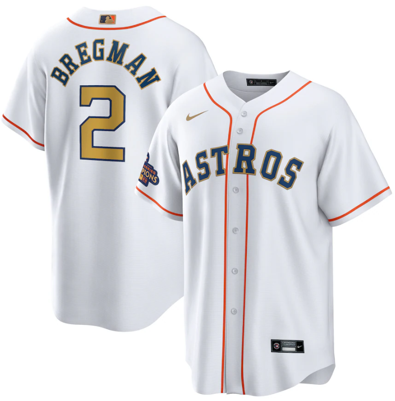 Houston Astros #2 Alex Bregman White 2023 Gold Collection With World Serise Champions Patch Cool Base Stitched Jersey - Zenithce