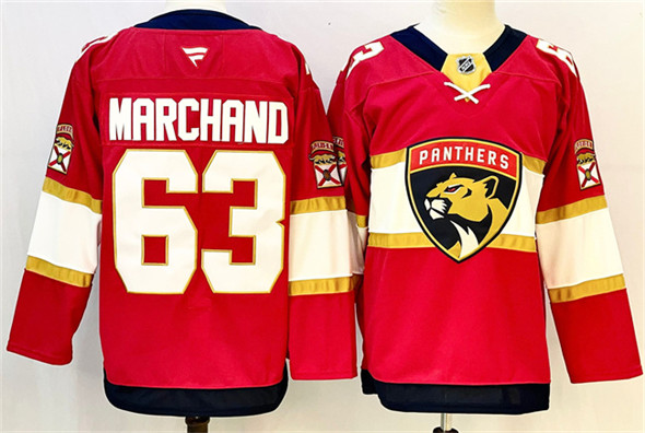 Florida Panthers #63 Brad Marchand Red 2024-25 Home Stitched Jersey - Zenithce