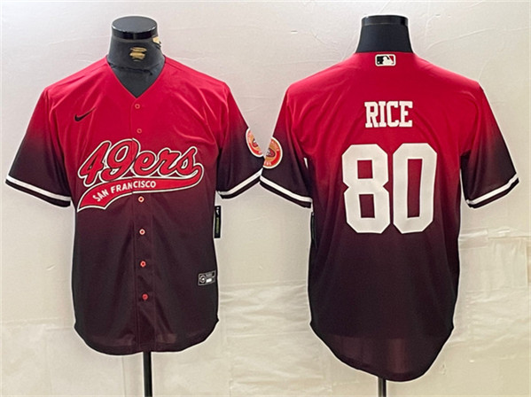 San Francisco 49ers #80 Jerry Rice Red Black With Patch Cool Base Stitched Jersey - Zenithce