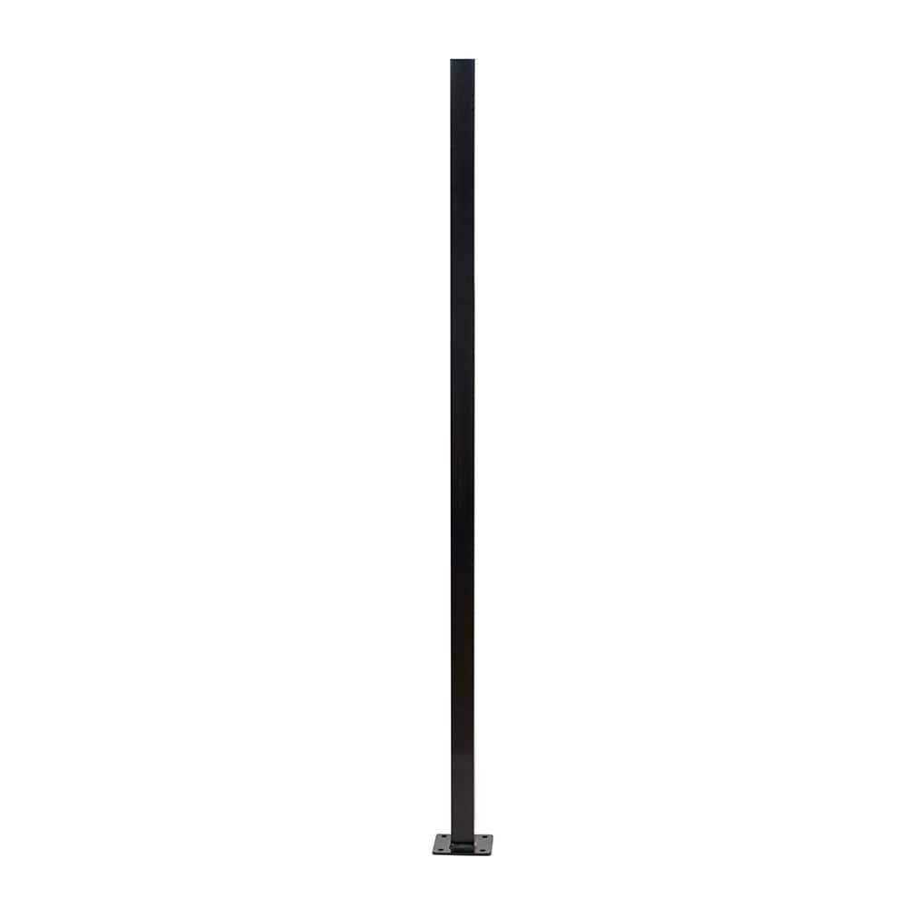 Fortress Versai 2 in. x 2 in. x Gloss Black Steel Fence Post with 5 in. Base Plate - Zenithce