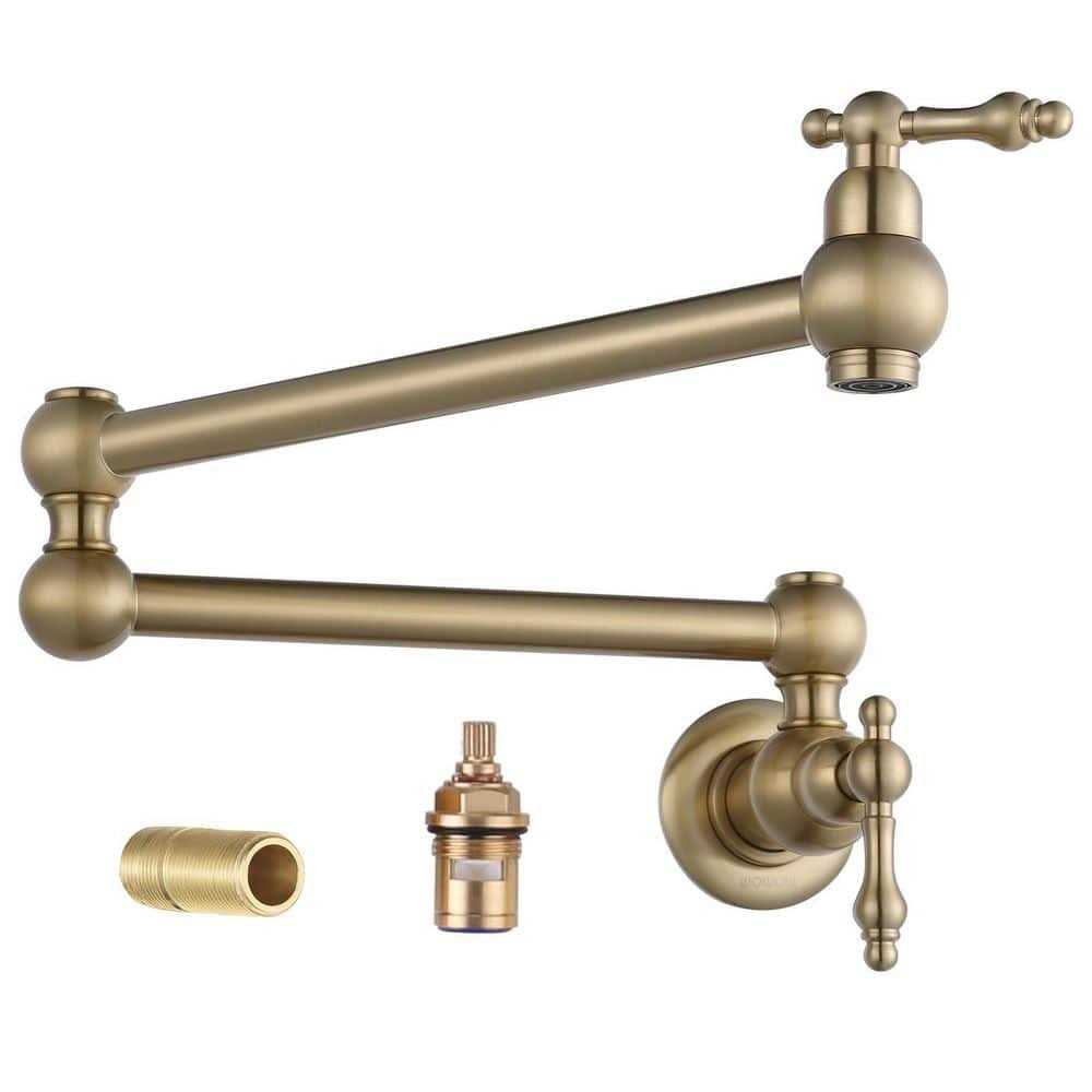 WOWOW Double Handle Wall-Mount Pot Filler Kitchen Faucet 2311100 - Zenithce