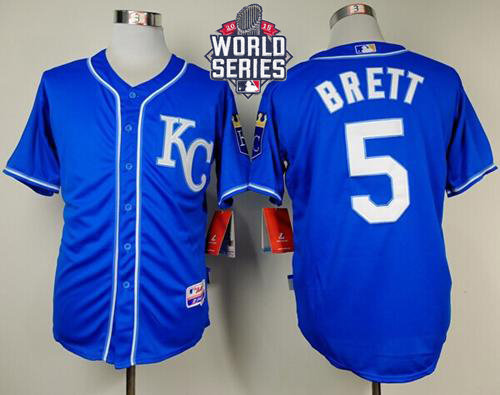 Royals #5 George Brett Light Blue Alternate 2 Cool Base W 2015 World Series Patch Stitched Jersey - Zenithce