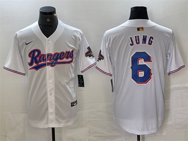 Texas Rangers #6 Josh Jung White Gold Cool Base Stitched Jersey - Zenithce