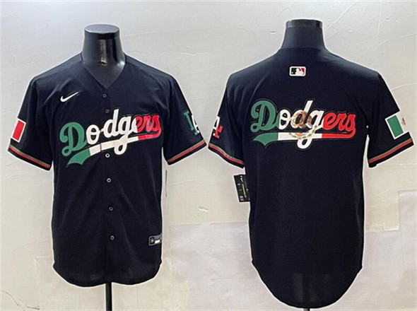 Los Angeles Dodgers Team Big Logo Black Mexico Flag Limited Stitched Jersey - Zenithce