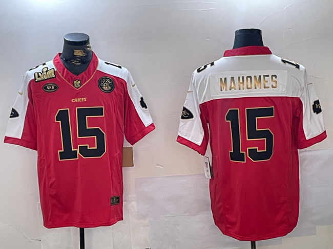 Kansas City Chiefs #15 Patrick Mahomes Red With Gold Super Bowl LVIII Patch Limited Stitched Jersey - Zenithce