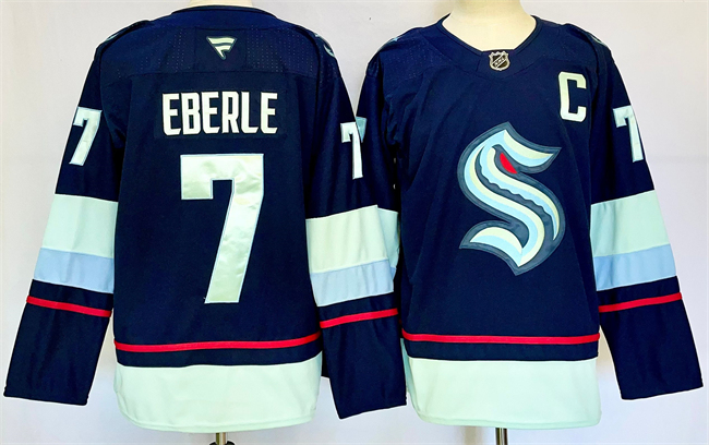 Seattle Kraken #7 Jordan Eberle Navy 2024-25 Home With C Patch Stitched Jersey - Zenithce