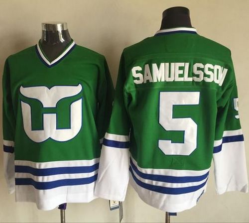 Whalers #5 Ulf Samuelsson Green CCM Throwback Stitched Jersey - Zenithce