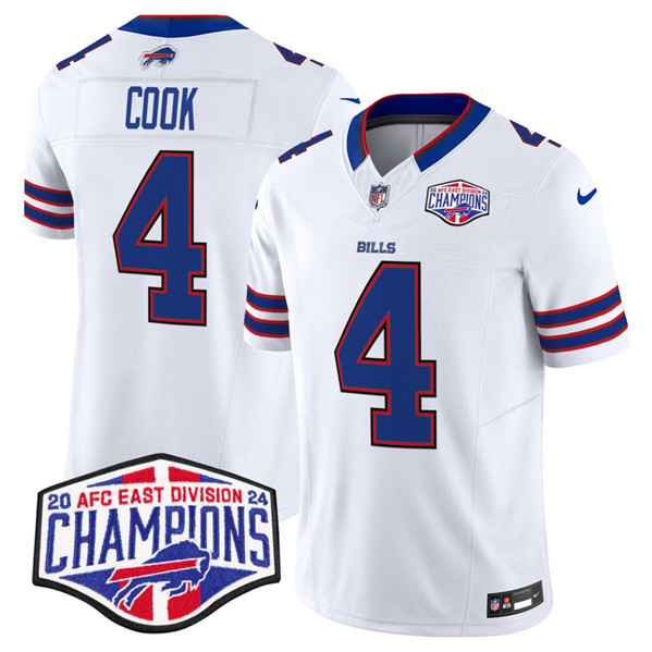 Buffalo Bills #4 James Cook White 2024-25 F.U.S.E. AFC East Division Champions Patch Limited Stitched Jersey - Zenithce