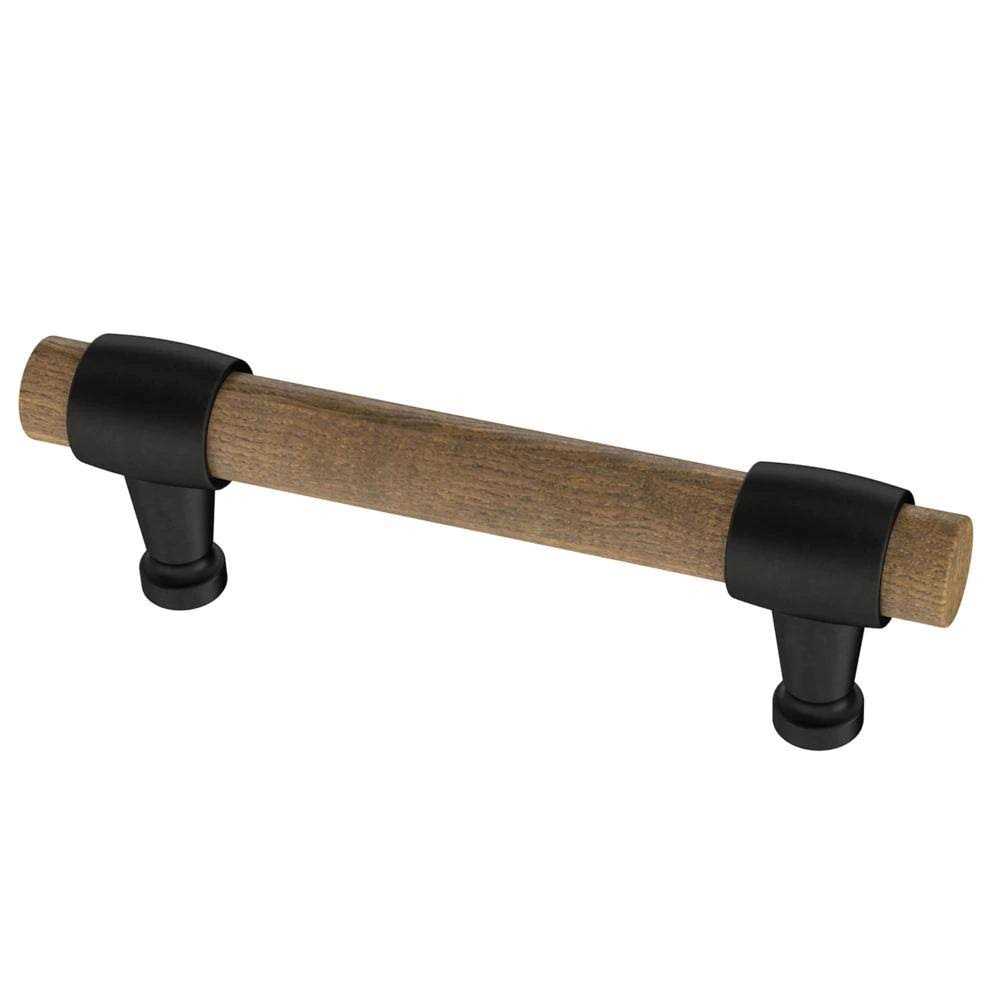Liberty Modern Wood 1-3/16 in. Matte Black and Rustic Pine Cabinet Bar Knob - Zenithce