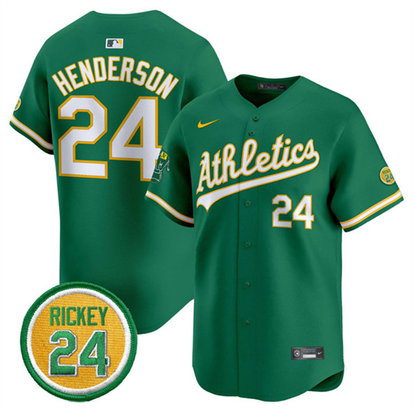Oakland Athletics #24 Rickey Henderson Green 2024 Limited With Rickey Henderson Patch Stitched Jersey - Zenithce