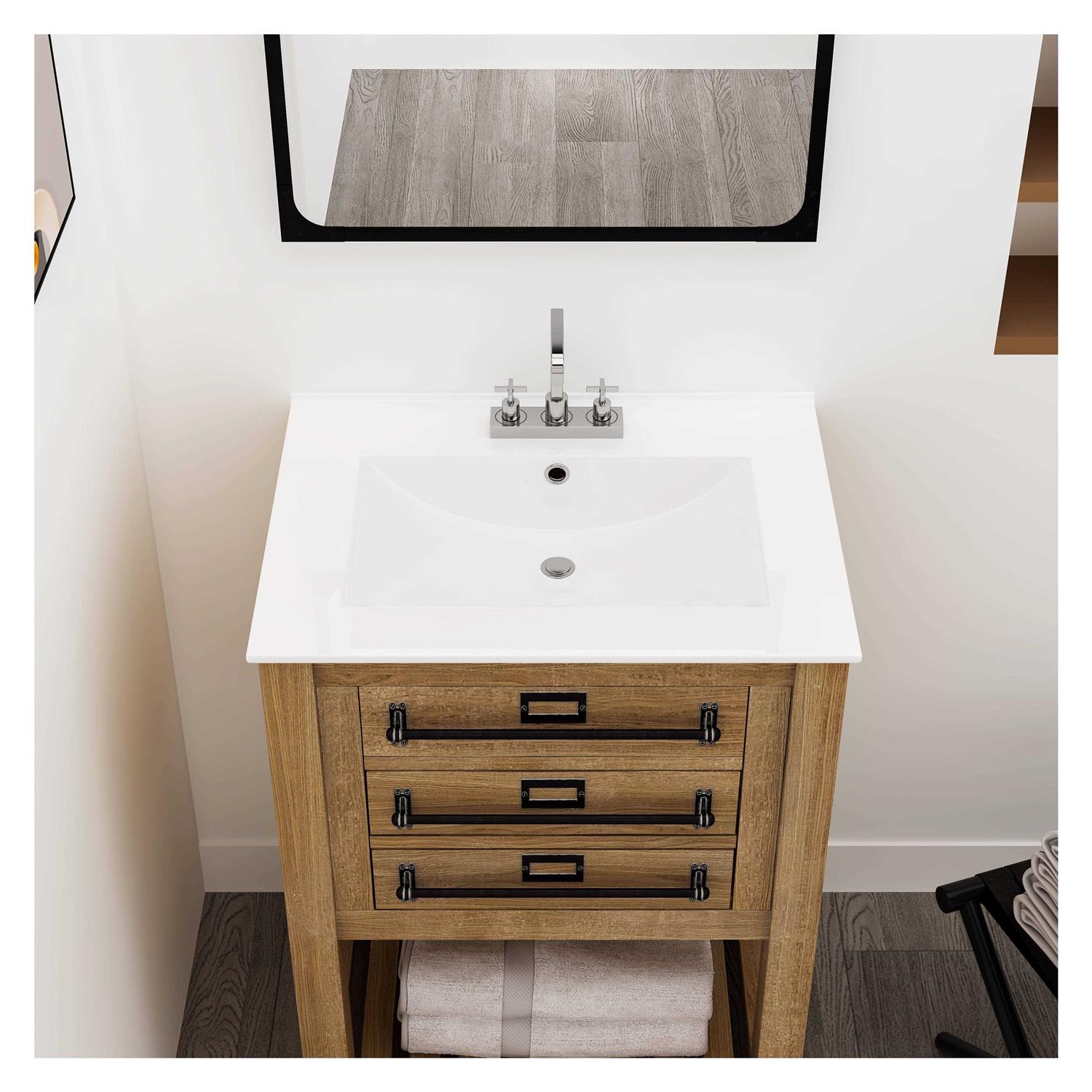 MEJE 24-inch Small Farmhouse Ceramic Kitchen Sink Apron-front Sink with Strainer & Bottom Grids MJ-285K - Zenithce