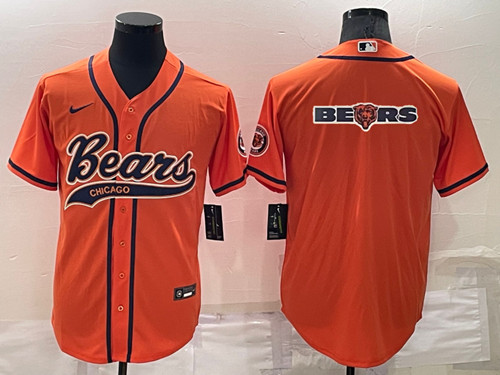 Chicago Bears Orange Team Big Logo With Patch Cool Base Stitched Baseball Jersey - Zenithce