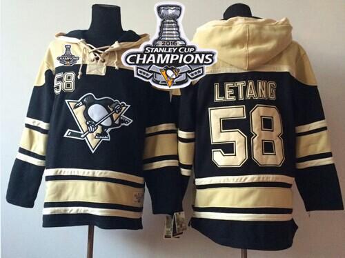 Penguins #58 Kris Letang Black Sawyer Hooded Sweatshirt 2016 Stanley Cup Champions Stitched Jersey - Zenithce