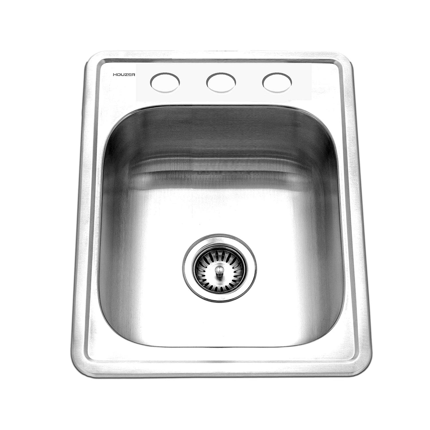 Houzer 2522-8BS3-1 Glowtone Topmount Stainless Steel 21 Single Bowl Kitchen Sink - Zenithce