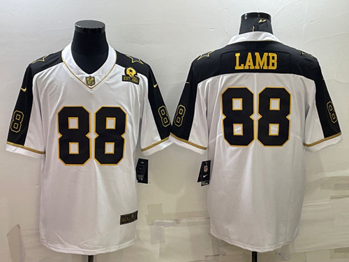 Dallas Cowboys #88 CeeDee Lamb White Gold Edition With 1960 Patch Limited Stitched Football Jersey - Zenithce