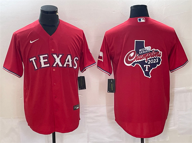 Texas Rangers Red 2023 World Series Champions Big Logo With Patch Cool Base Stitched Jersey - Zenithce