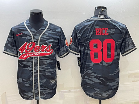 San Francisco 49ers #80 Jerry Rice Gray Red Camo With Patch Cool Base Stitched Baseball Jersey - Zenithce