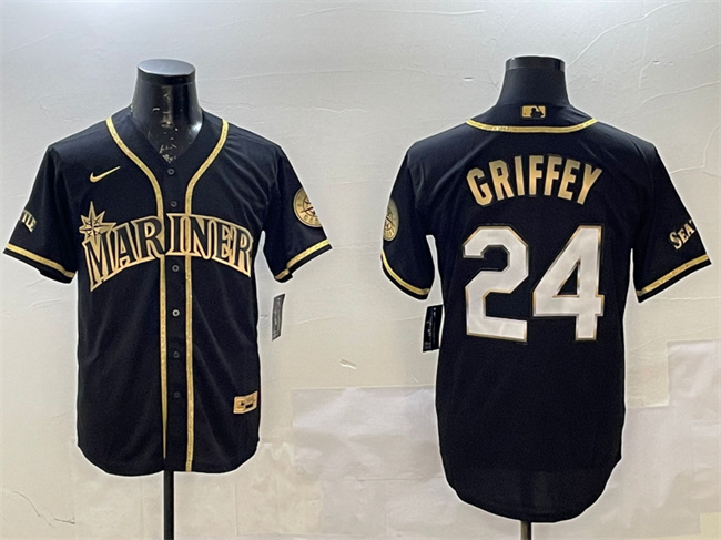 Seattle Mariners #24 Ken Griffey Jr. Black Gold Cool Base Stitched Jersey - Zenithce
