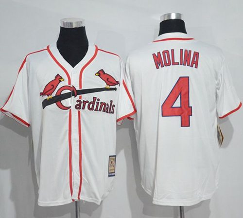 Mitchell And Ness Cardinals #4 Yadier Molina White Throwback Stitched Jersey - Zenithce