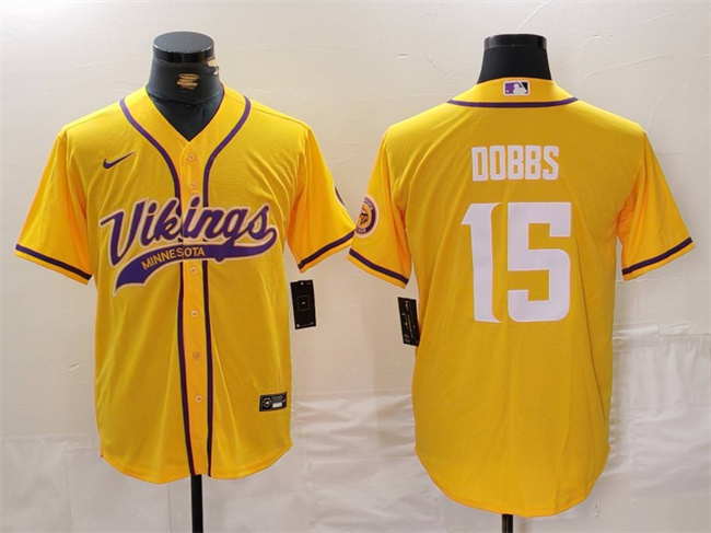 Minnesota Vikings #15 Joshua Dobbs Yellow Cool Base Stitched Jersey - Zenithce