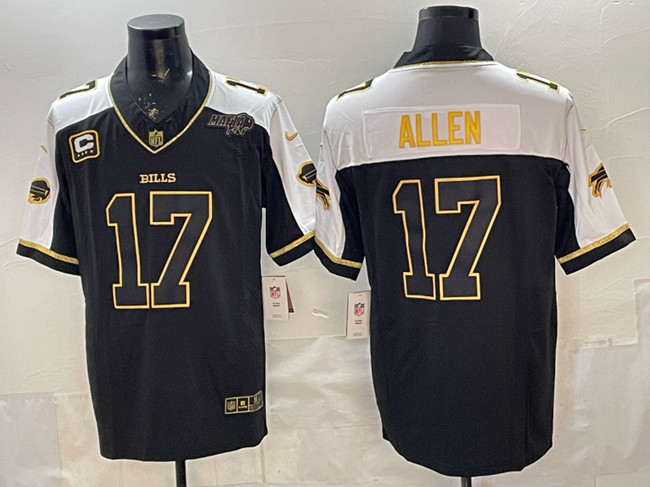Buffalo Bills #17 Josh Allen Black Gold 2025 F.U.S.E. With Bills Mafia Patch 4-Star C Patch Vapor Limited Stitched Jersey - Zenithce