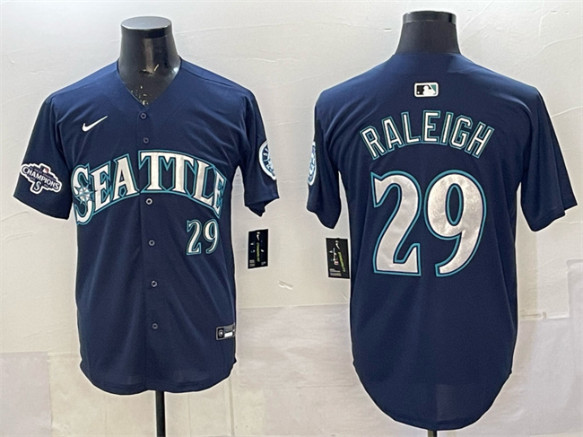 Seattle Mariners #29 Cal Raleigh Navy With 2025 AL West Division Champions Patch Limited Stitched jersey - Zenithce