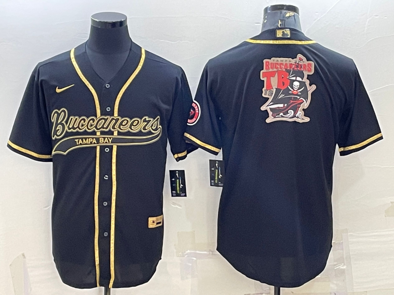Tampa Bay Buccaneers Black Gold Team Big Logo With Patch Cool Base Stitched Baseball Jersey - Zenithce