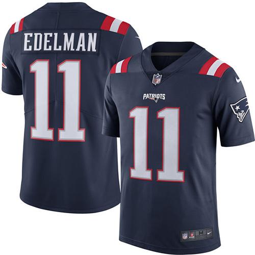 Patriots #11 Julian Edelman Navy Blue Stitched Limited Rush Nike Jersey - Zenithce