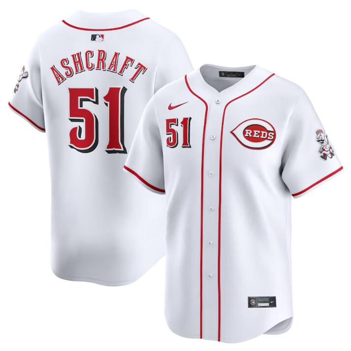 Cincinnati Reds #51 Graham Ashcraft White Home Limited Stitched Jersey - Zenithce