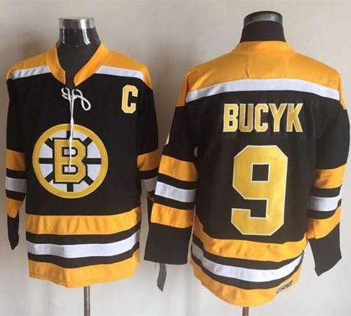Bruins #9 Johnny Bucyk Black Yellow CCM Throwback New Stitched Jersey - Zenithce