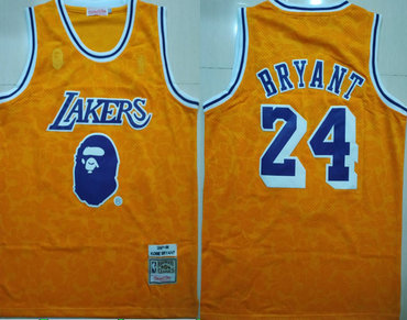 Lakers Bape 24 Kobe Bryant Yellow 1997-98 Hardwood Classics Jersey - Zenithce