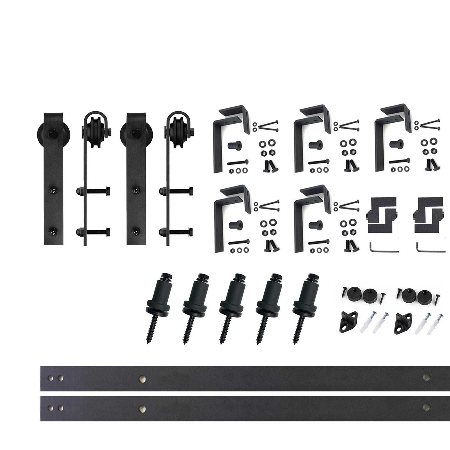 HOMACER Black Rustic Double Track Bypass U-Shape Sliding Barn Door Hardware Kit - Zenithce