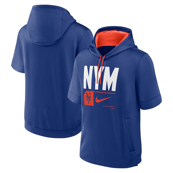 New York Mets Royal Tri Code Lockup Short Sleeve Pullover Hoodie - Zenithce