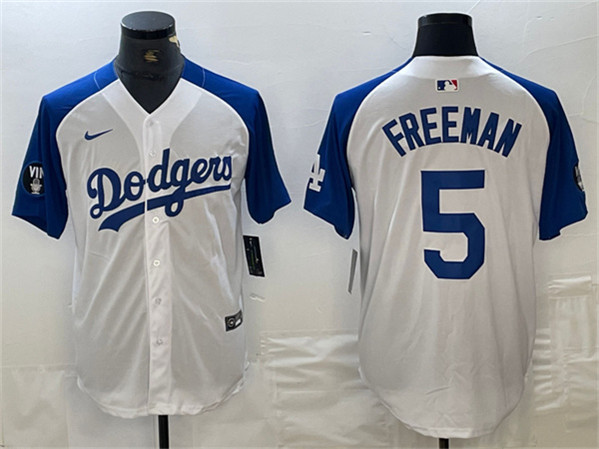Los Angeles Dodgers #5 Freddie Freeman White Blue Vin Patch Cool Base Stitched Jersey - Zenithce