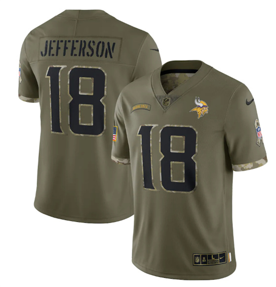 Minnesota Vikings #18 Justin Jefferson 2022 Olive Salute To Service Limited Stitched Jersey - Zenithce