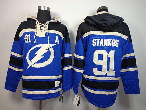 Lightning #91 Steven Stamkos Blue Sawyer Hooded Sweatshirt Stitched Jersey - Zenithce