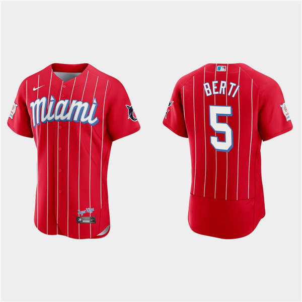 Miami Marlins #5 Jon Berti Red 2021 City Connect Flex Base Stitched Jersey - Zenithce