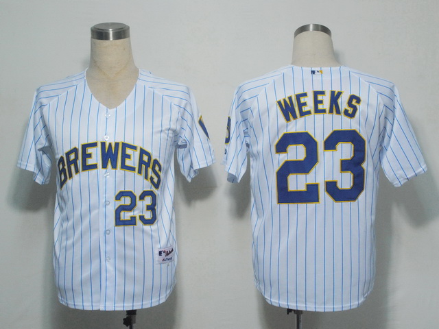 Brewers #23 Rickie Weeks White Blue Strip Stitched Jersey - Zenithce