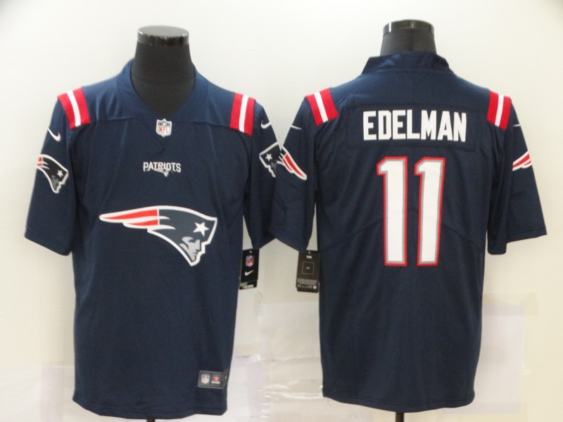 New England Patriots Navy #11 Julian Edelman Team Big Logo Limited Stitched Jersey - Zenithce