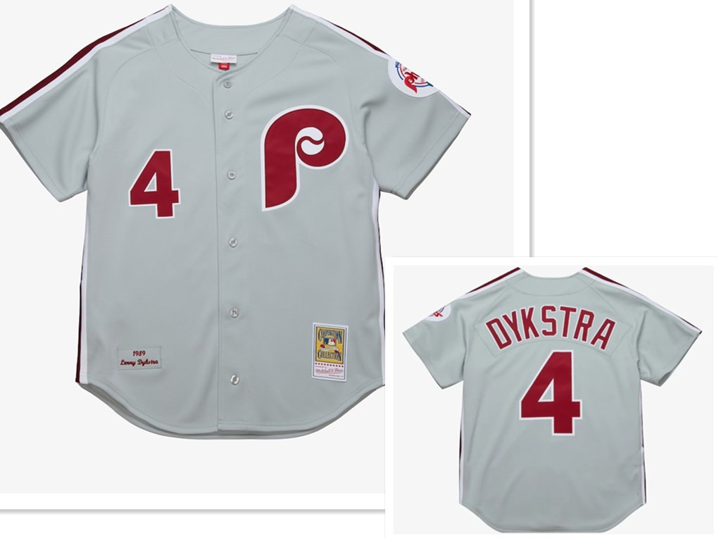Philadelphia Phillies #4 Lenny Dykstra Mitchell and Ness Grey 1989 Throwback Stitched Jersey - Zenithce