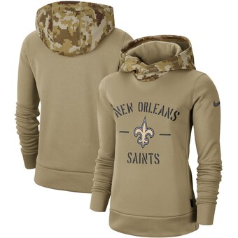 Women's New Orleans Saints Khaki 2019 Salute To Service Therma Pullover Hoodie(Run Small) - Zenithce