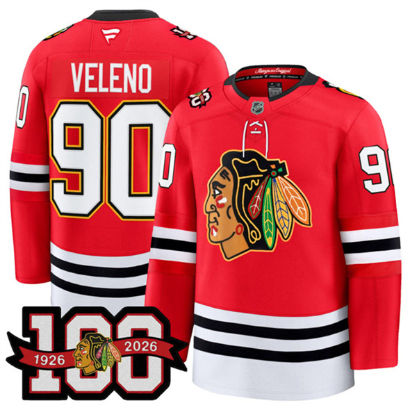 Chicago Blackhawks #90 Joe Veleno Red 2025 Home 100th Anniversary Stitched Jersey - Zenithce